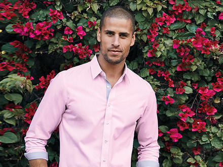 Male model in pink button down