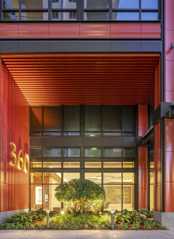 evening time photo of office building entrance 