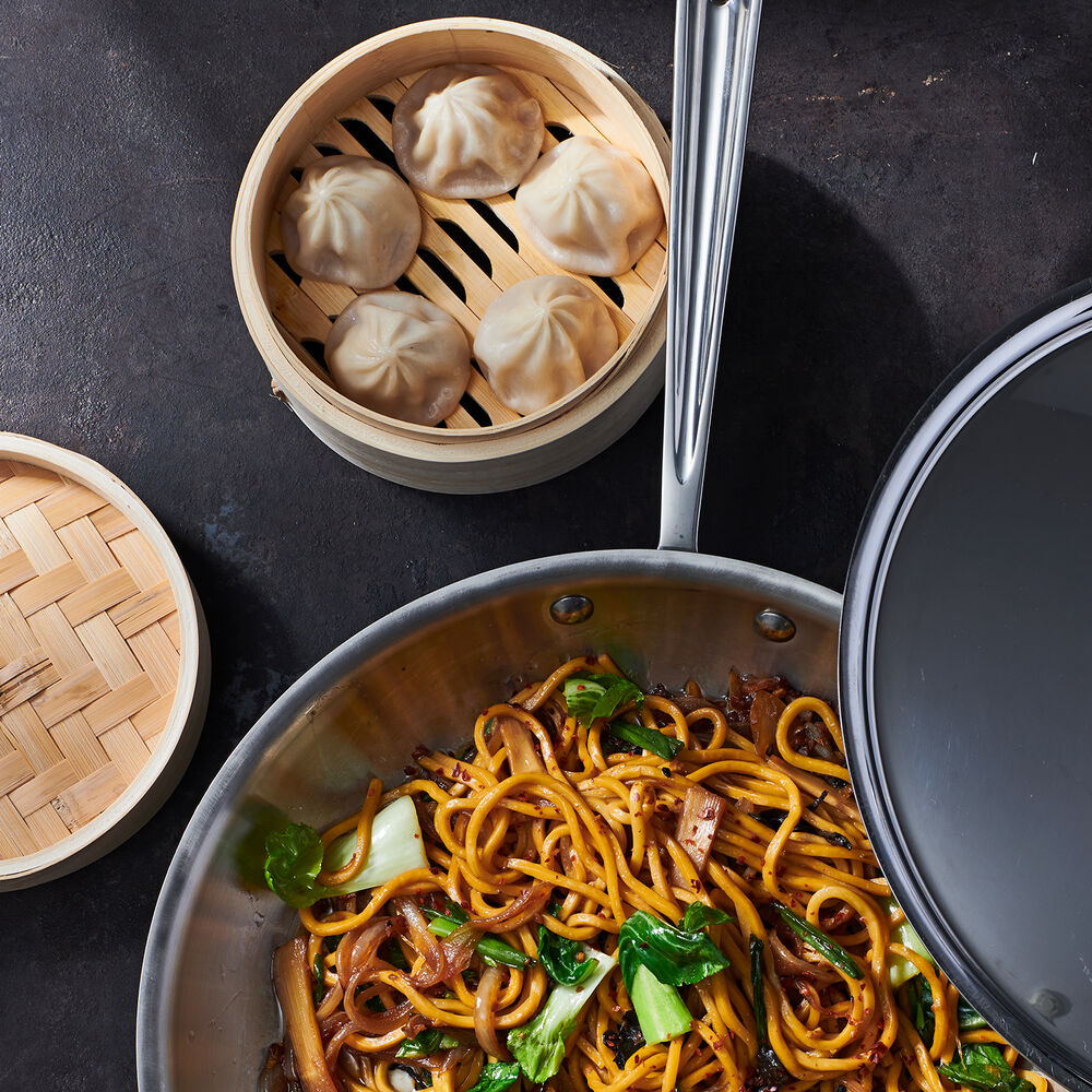 Soup dumplings and a wok for stirfrying