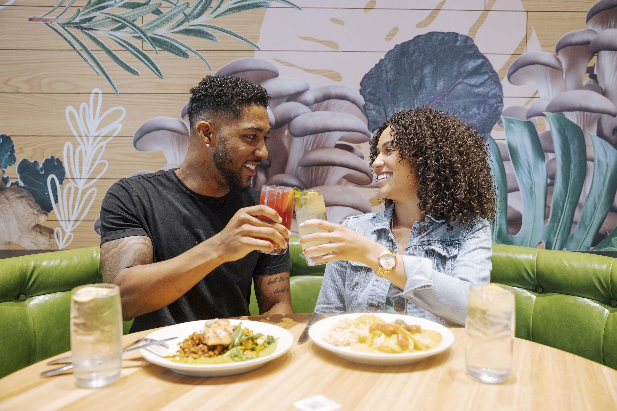 Couple dining and celebrating with a toast 