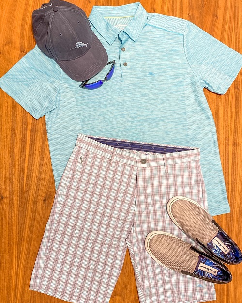 Tommy Bahama golf shirt and shorts