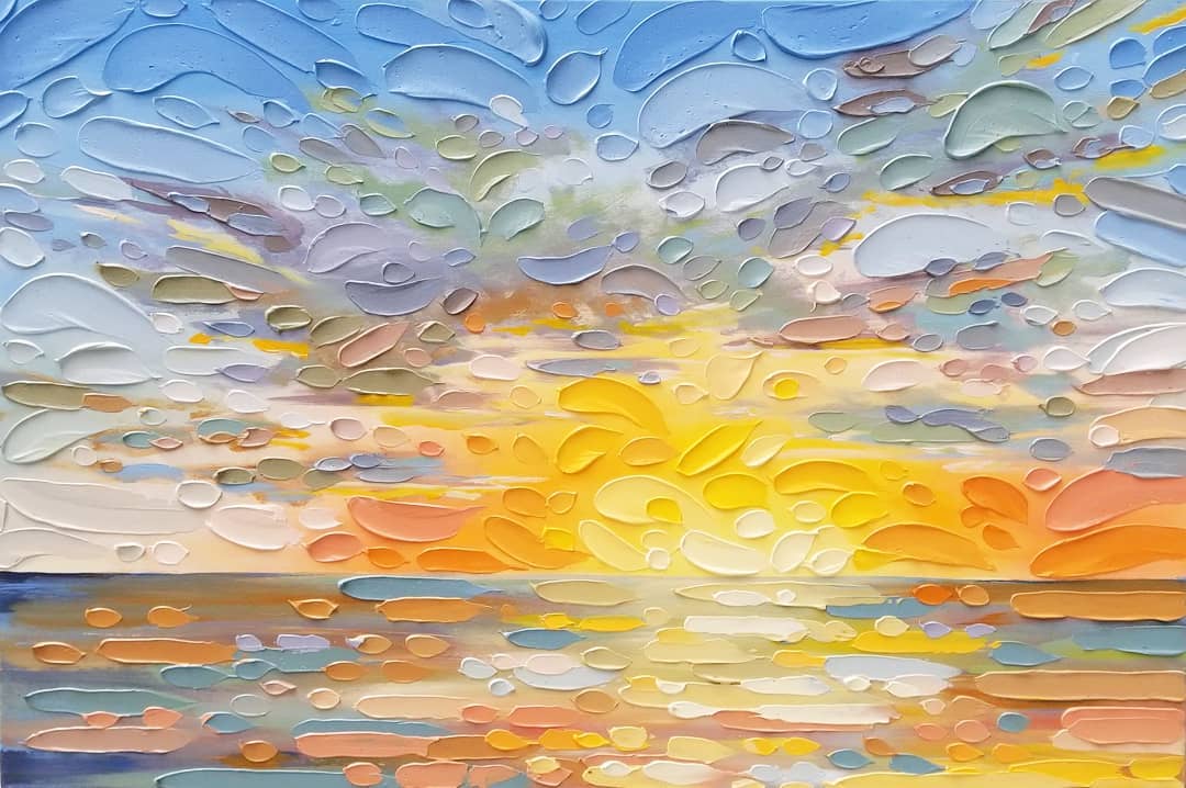 Painting of a sunset over the ocean