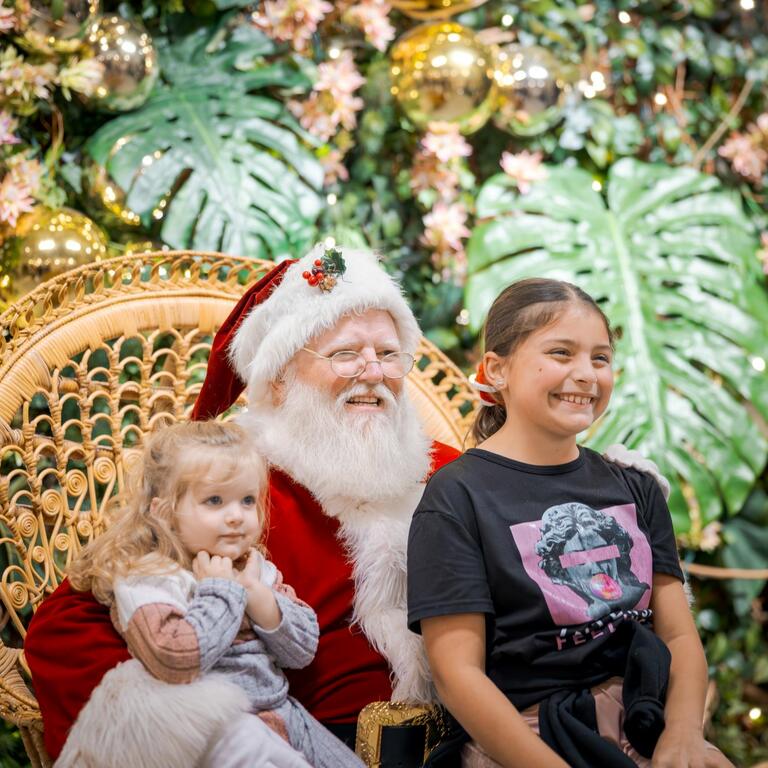 Two children taking a photo with Santa